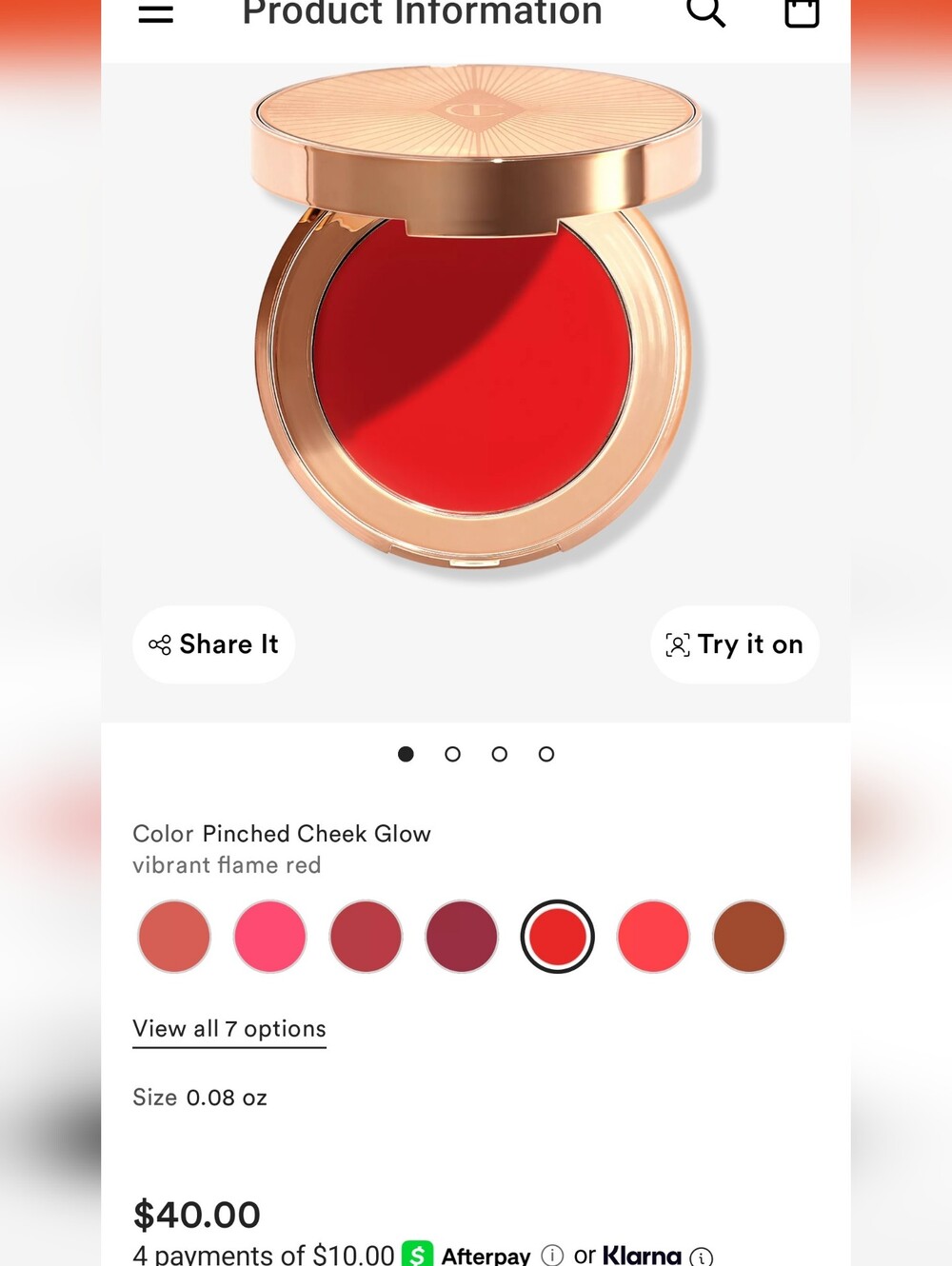 Charlotte Tilbury Cream Lip- BLUSH Tint - Pinched Cheek GLOW